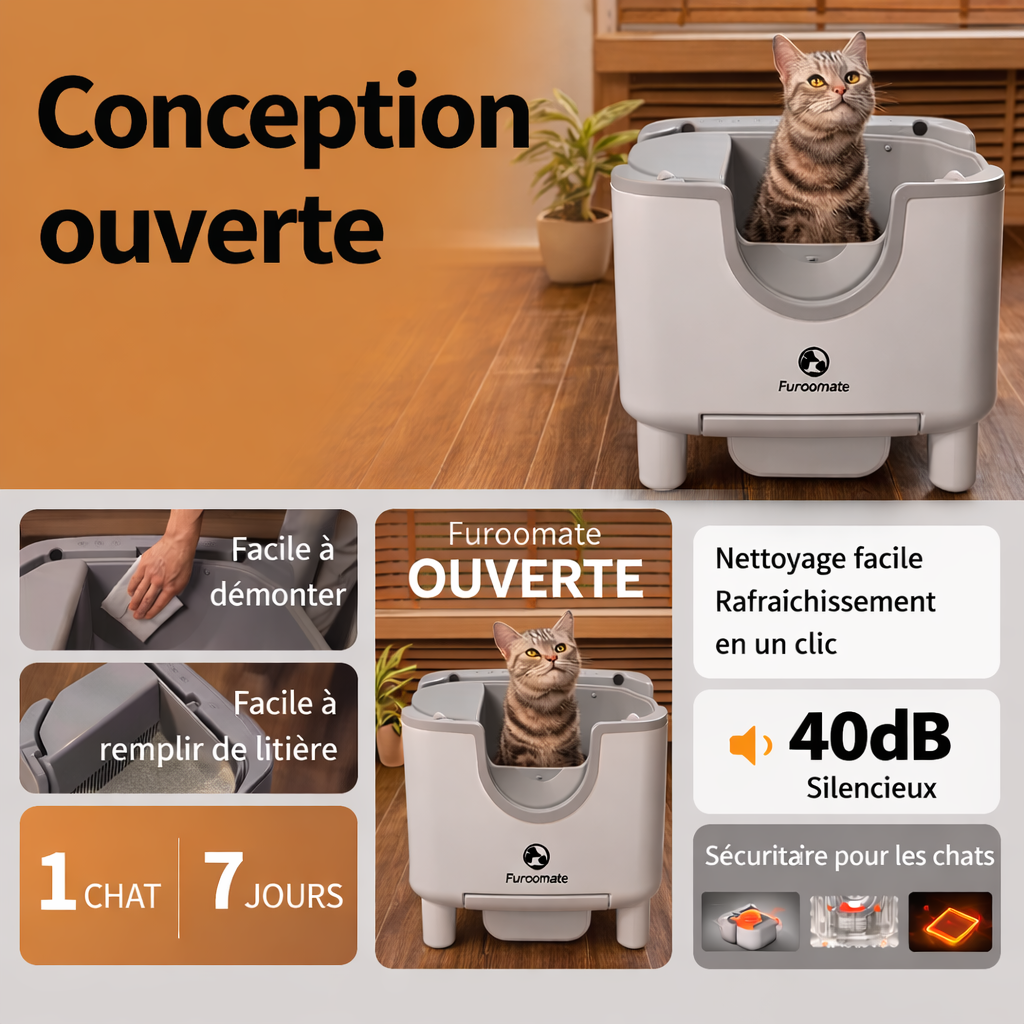 Bac à litière automatique autonettoyant F6 pour chat – Litière intelligente autonettoyante
