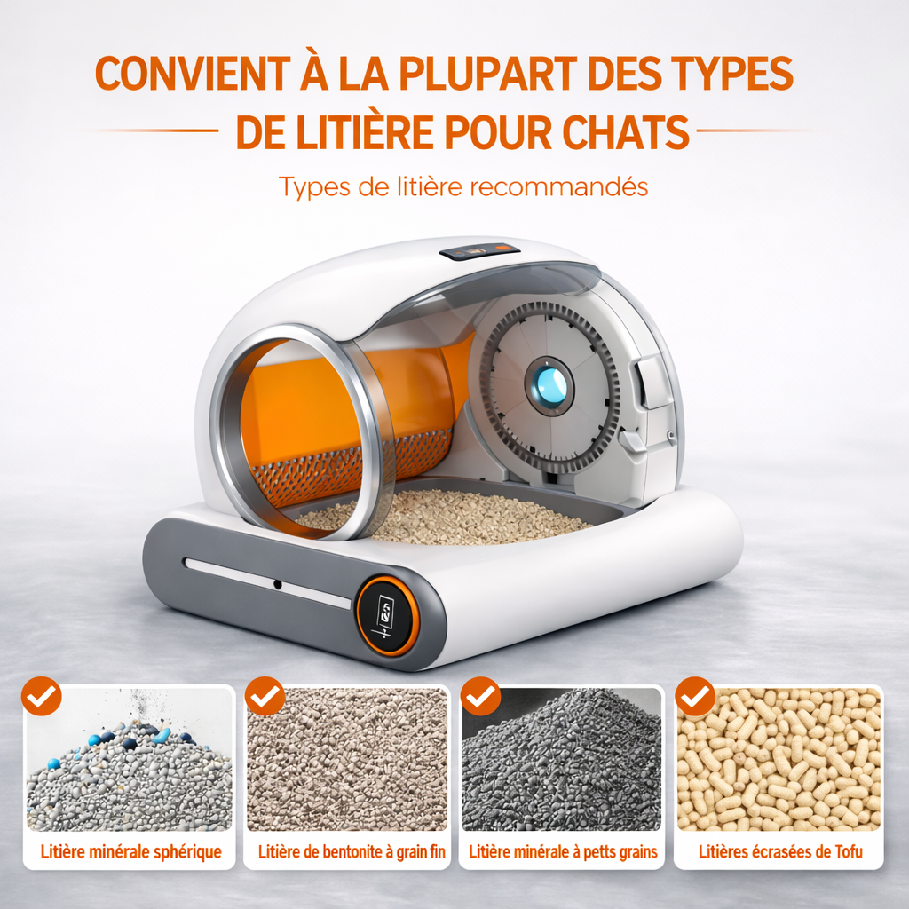 Litière automatique connectée pour chat - Bac à litière autonettoyant intelligent avec application