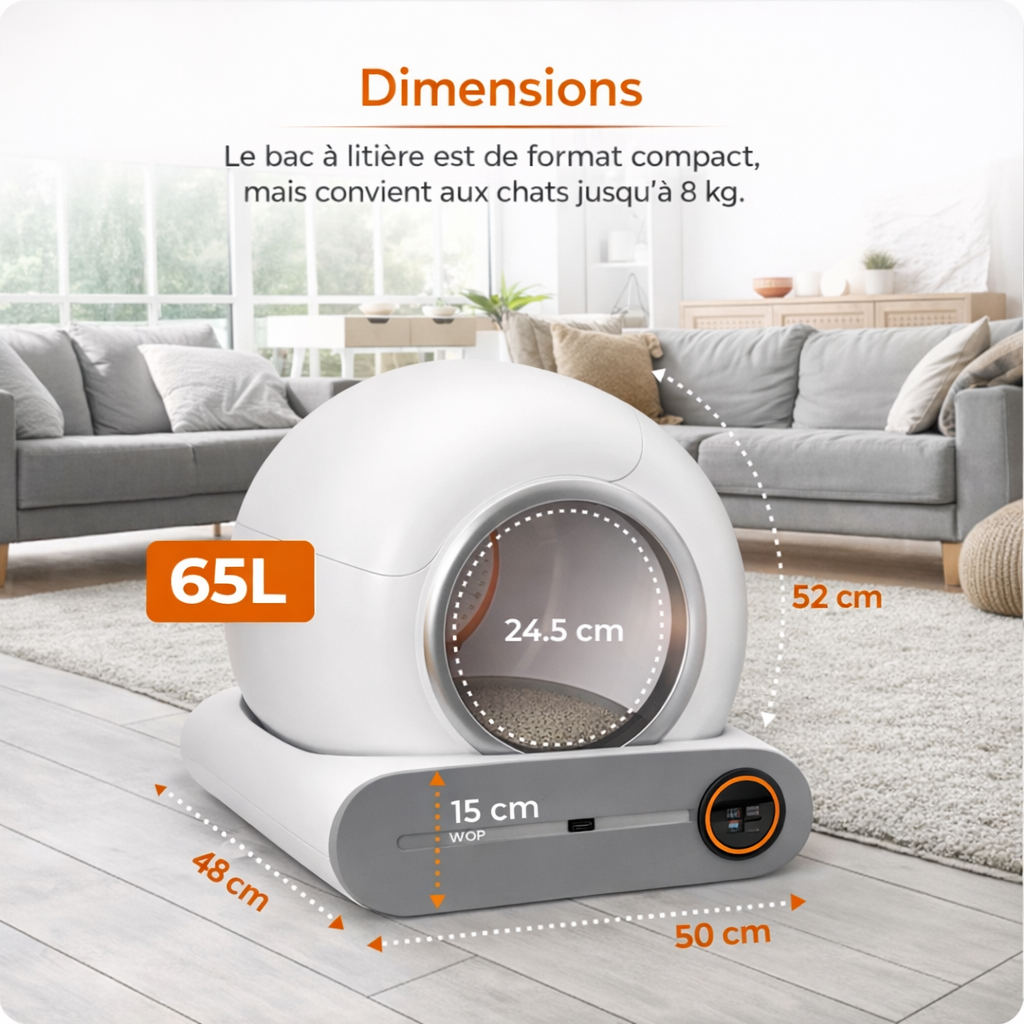 Litière automatique connectée pour chat - Bac à litière autonettoyant intelligent avec application
